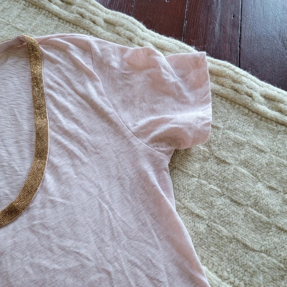 J Crew Slub Knit Ballerina Pink Beaded Neckline T-shirt size Small